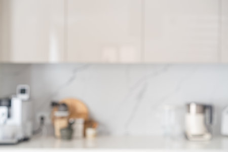 Blurred view of modern kitchenの写真素材