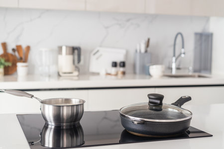 Stove and saucepan on top.の写真素材