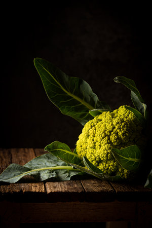 Head of green color cauliflowerの写真素材