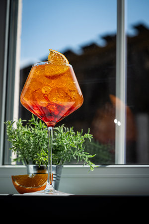 Glass of Aperol spritz cocktailの写真素材