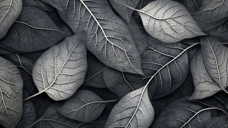 macro shot detail of black leaves texture, veins on the leaf surfaceの素材