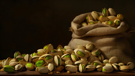 Pistachios nuts in a bag on a dark background. Organic healthy food.の素材