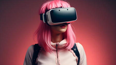 Girl with virtual reality gogglesの素材