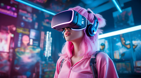 Girl with virtual reality gogglesの素材