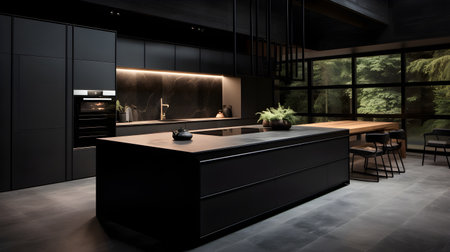 Modern and elegant black kitchenの素材