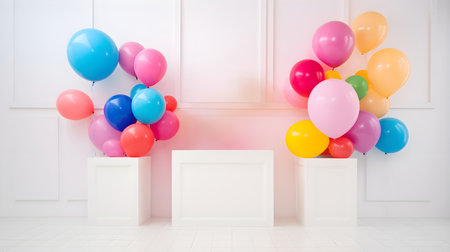 colorful balloons on white studioの素材
