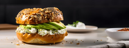 Bagel sandwich with fresh ripe avocadoの素材