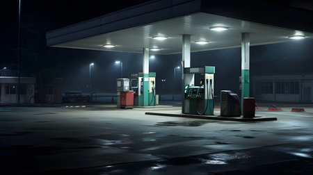 Shot of a generic unbranded gas station at night with copy spaceの素材