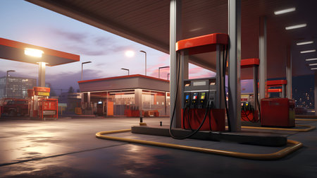 Shot of a generic unbranded gas station at night with copy spaceの素材