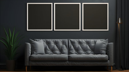 Frame mockup in modern classic living room interior background, 3D render, classic style sofa, dark wallsの素材