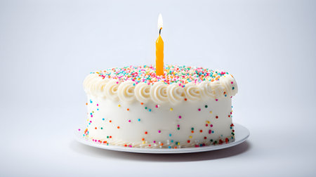 Birthday Drip Cake lots of pink candles with vanilla ganache and colorful sprinkles on a light background banner. Copy space. Celebration concept. Trendy Drip Cake. Selective focusの素材