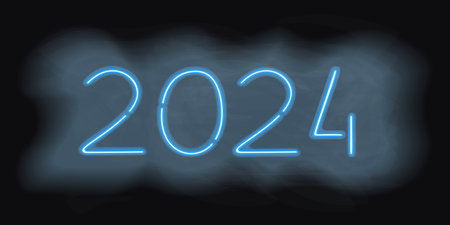2024 blue text neon shining in the dark, mist effectのイラスト素材