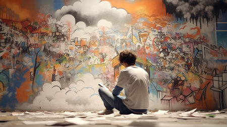 Young street graffiti artistの素材