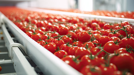 Conveyor belt detail loading tomatoes