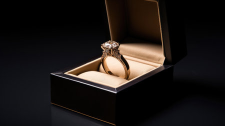 Diamond ring with huge diamond in the box on dark backgroundの素材
