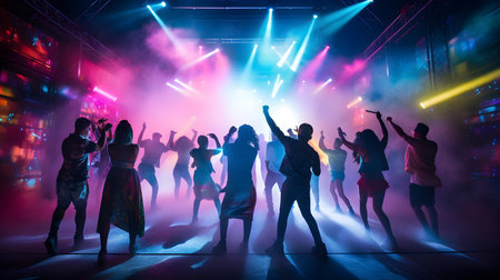 People dance in disco night clubの素材