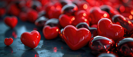 Red hearts background, valentine day greeting card. lights Bokeh background. Love conceptの素材