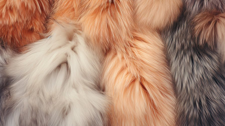 Multicolored fur texture background. Faux fur of different colorsの素材