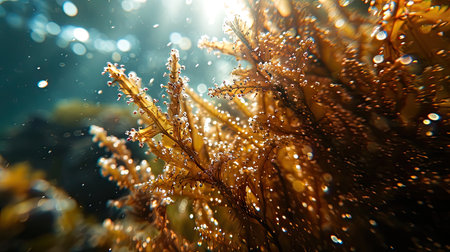 Tropical Underwater vegetation with sun beam trough deepの素材