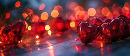 Red hearts background, valentine day greeting card. lights Bokeh background. Love conceptの素材
