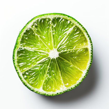 single lime slice isolated on white background, top view lime, macro photoの素材