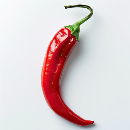 red hot chilli peppers food vegetable spicy healthy on white background, close up photo, top view, flat lay, Full depth of field.の素材