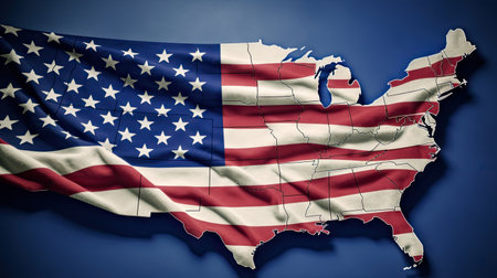 USA National flag in form of map. United States of America.Stars and stripes. Patriotic usa conceptの素材