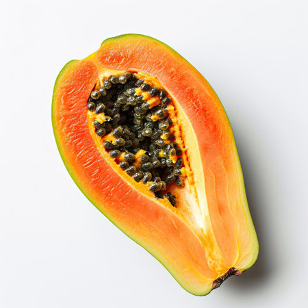Papaya fruit sliced isolated on a whiteの素材