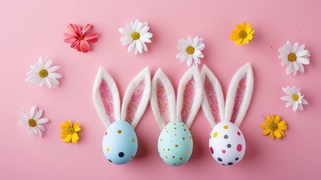 Easter Composition with Bunny Ears and Floralsの素材