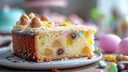 Simnel cake, traditional at Easter, on a plate with full depth of view, easter themeの素材