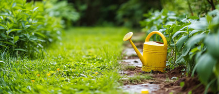 Sunny Garden Path with Watering Canの素材