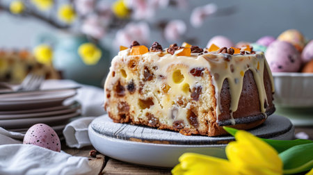 Simnel cake, traditional at Easter, on a plate with full depth of view, easter themeの素材
