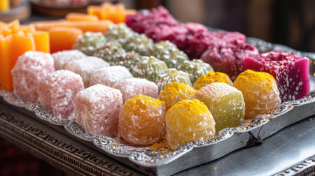 Close-up of a variety of traditional Arabic sweets on an ornate plate. Arabic Sweets or Desserts arabic baklava. Middle East and Arabic desserts, Ramadan sweetsの素材