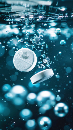 Solitary Effervescent Tablet Dissolving in Waterの素材