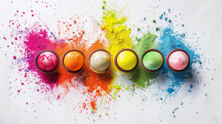 Colorful Easter Eggs Exploding in Colorful holi powder blowing up. Vibrantly colored Easter eggs burst in a dazzling explosion of colors and glitter, creating a festive and joyful holiday atmosphere.の素材
