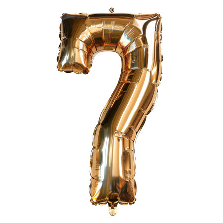 Golden Number seven Balloon on White Background
