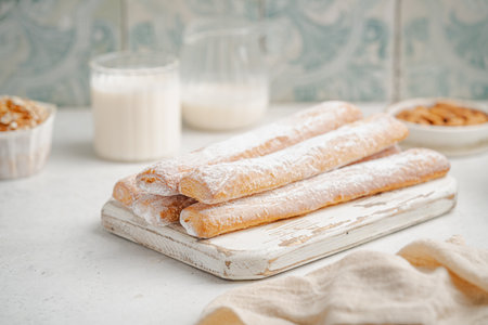 Fartons, typical sponge pastries of Valencia, Spain, made to be dipped in horchata or hot beverages like chocolate or coffeeの写真素材