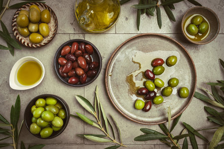 Green and black olivesの写真素材