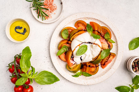 Caprese salad with burrata cheeseの写真素材