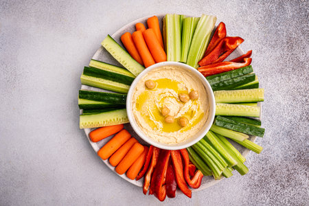 Various hummus dips, healthy and vegan snackの写真素材