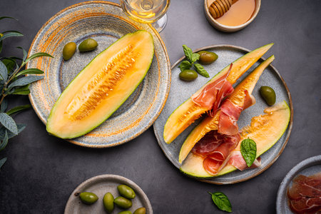 Jamon or prosciutto with melonの写真素材