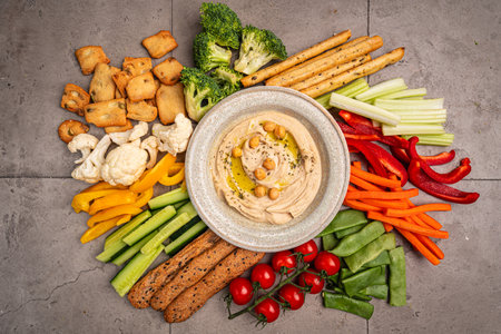 Various hummus dips, healthy and vegan snack