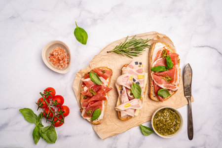 Assorted delicious baguette sandwichesの写真素材
