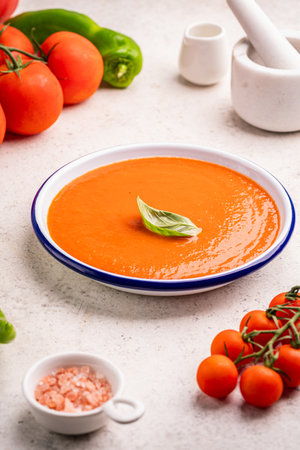 Gazpacho soup in bowlの写真素材