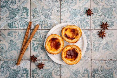 Portuguese custard tarts or Pastel de Nataの写真素材