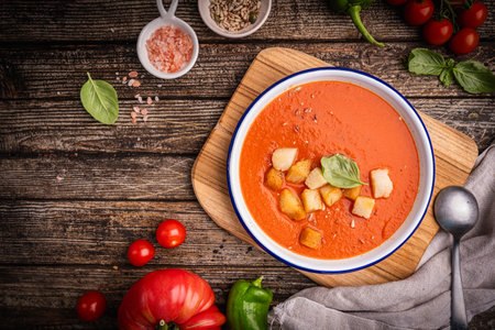 Gazpacho soup in bowlの写真素材