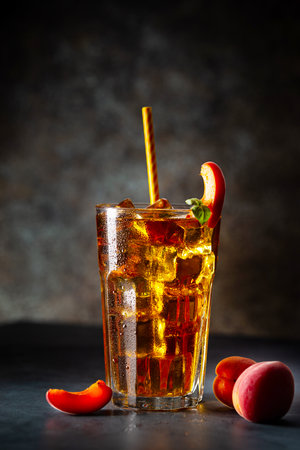 peach or apricot iced teaの写真素材