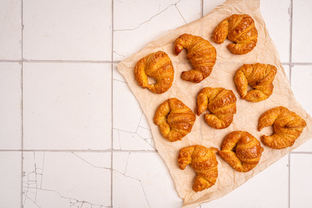 Homemade freshly baked in oven mini croissantsの写真素材