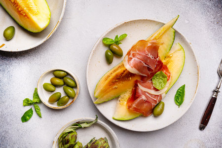 Jamon or prosciutto with melonの写真素材