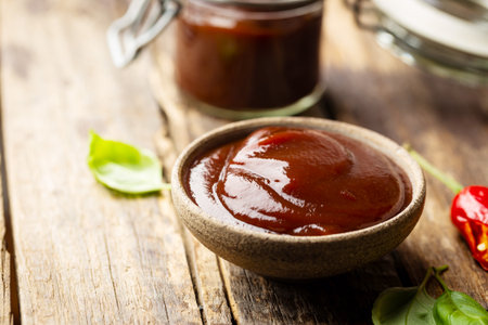Barbecue sauce in a saucerの写真素材